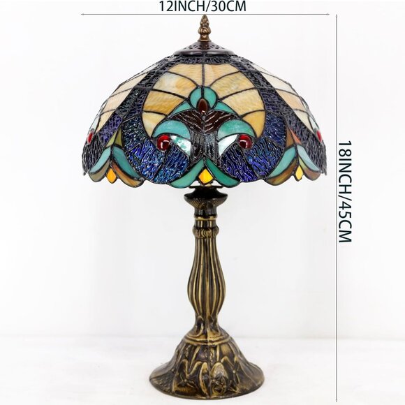 Tiffany Style Lamp Handcrafted Stained Glass Table Lamp Blue Yellow Liaison - Picture 4 of 4